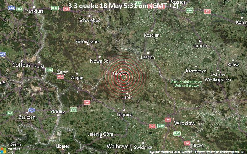 Leichtes Erdbeben der Stärke 3.3 - Poland am Samstag, 18. Mai 2024, um 05:31 (Warsaw Zeit)