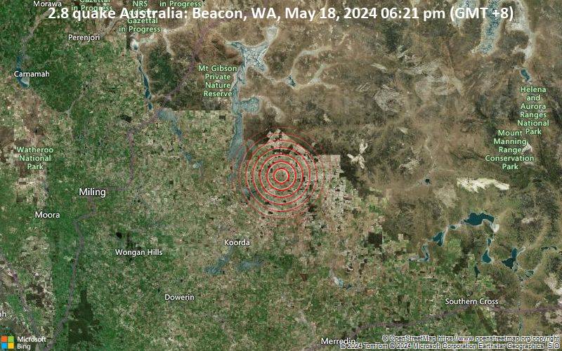 2.8 quake Australia: Beacon, WA, May 18, 2024 06:21 pm (GMT +8)