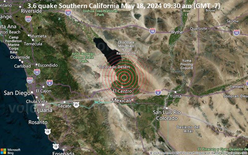 Leichtes Erdbeben der Stärke 3.6 - Southern California am Samstag, 18. Mai 2024, um 09:30 (GMT -7)