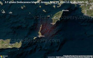 3.7 quake Dodecanese Islands, Greece, May 19, 2024 12:36 am (GMT +2)