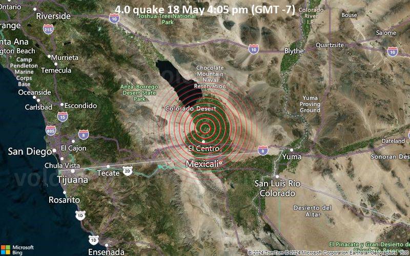 Moderates Erdbeben der Stärke 4.0 - 6.6 km südlich von Brawley, Imperial County, Kalifornien, USA, am Samstag, 18. Mai 2024, um 16:05 (GMT -7)