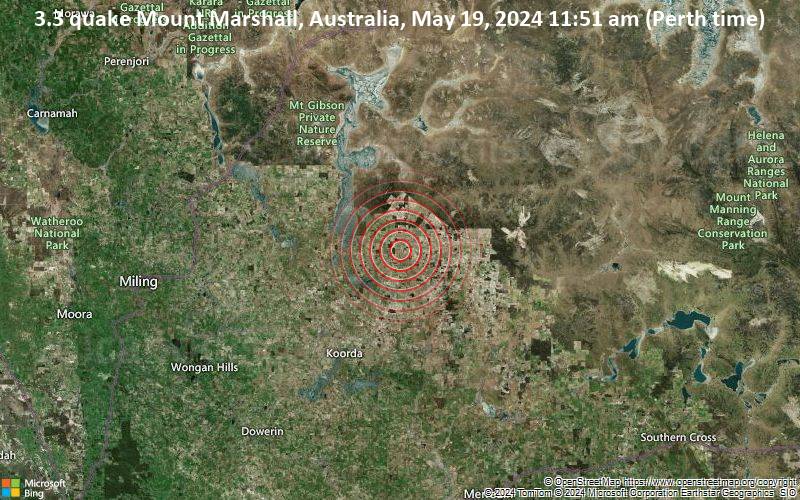 Leichtes Erdbeben der Stärke 3.3 - Western Australia am Sonntag, 19. Mai 2024, um 11:51 (Perth Zeit)