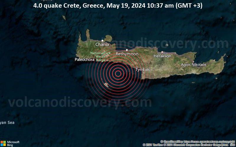 4.0 quake Crete, Greece, May 19, 2024 10:37 am (GMT +3)