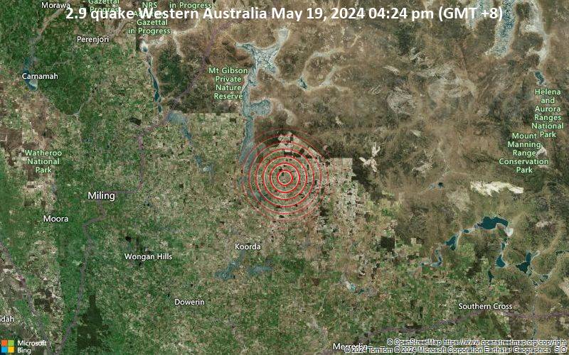 Schwaches Erdbeben Stärke 2.9 - Western Australia am Sonntag, 19. Mai 2024, um 16:24 (GMT +8)