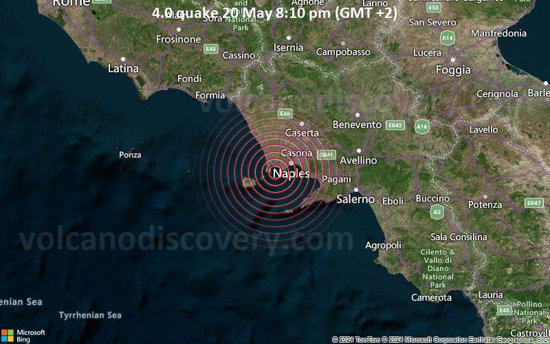 Moderates Erdbeben der Stärke 4.0 - 14 km südwestlich von Napoli, Neapel, Kampanien, Italien, am Montag, 20. Mai 2024, um 20:10 (Rome Zeit)