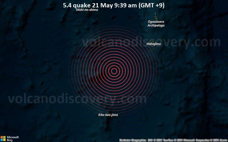 Starkes Beben der Stärke 5.4 - Philippine Sea, 93 km südwestlich von Haha Jima , Tokyo, Japan, am Dienstag, 21. Mai 2024, um 09:39 (GMT +9)