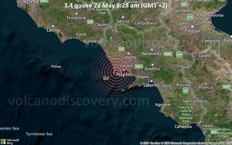 Leichtes Erdbeben der Stärke 3.4 - Tyrrhenisches Meer, 19 km nordöstlich von Ischia , Kampanien, Italien, am Mittwoch, 22. Mai 2024, um 08:28 (Rome Zeit)
