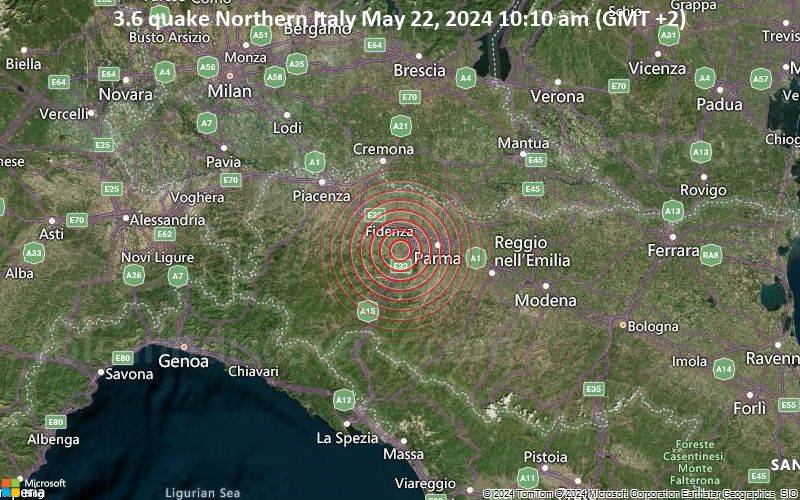 Leichtes Erdbeben der Stärke 3.6 - Northern Italy am Mittwoch, 22. Mai 2024, um 10:10 (GMT +2)