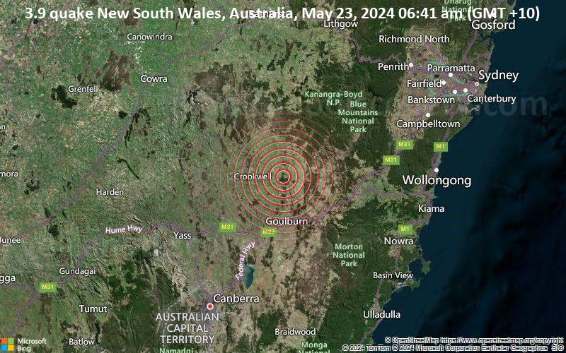 Leichtes Erdbeben der Stärke 3.9 - New South Wales, Australia, am Donnerstag, 23. Mai 2024, um 06:41 (GMT +10)