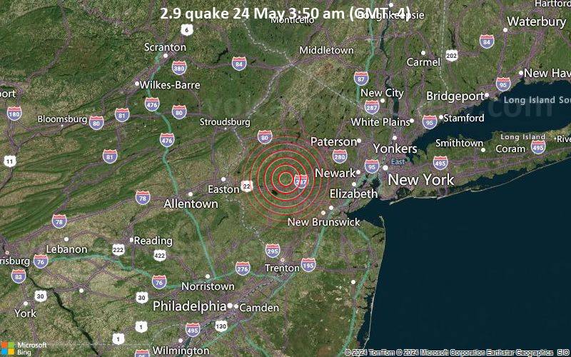 Schwaches Erdbeben Stärke 2.9 - Hunterdon County, 13 km nordwestlich von Bridgewater, Somerset County, New Jersey, USA, am Freitag, 24. Mai 2024, um 03:50 (New York Zeit)