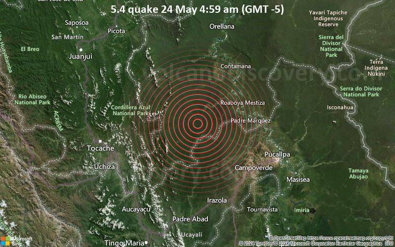 Starkes Beben der Stärke 5.4 - Northern Peru am Freitag, 24. Mai 2024, um 04:59 (GMT -5)