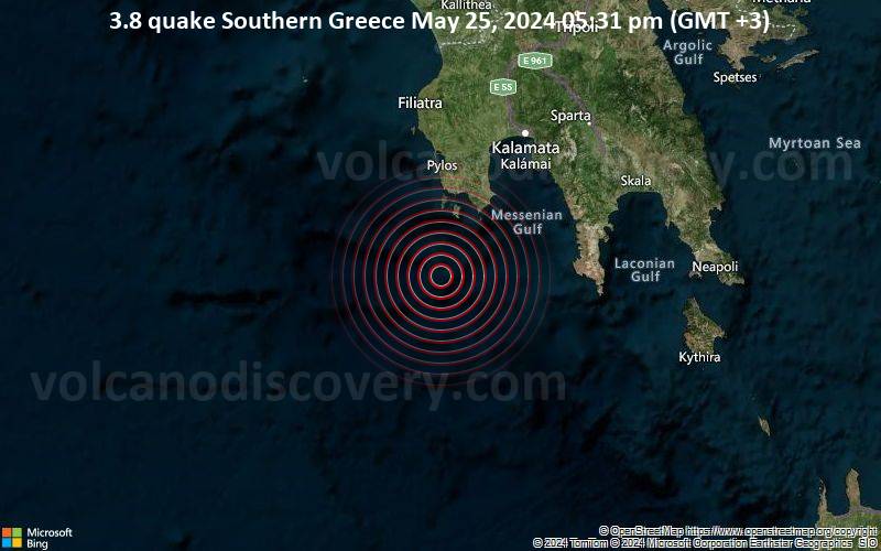 Leichtes Erdbeben der Stärke 3.8 - Southern Greece am Samstag, 25. Mai 2024, um 17:31 (GMT +3)