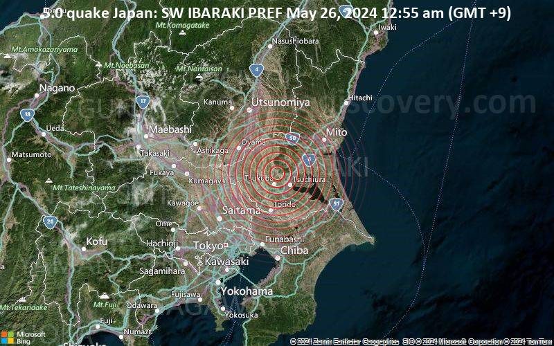 Starkes Beben der Stärke 5.0 - Japan: SW IBARAKI PREF am Sonntag, 26. Mai 2024, um 00:55 (GMT +9)