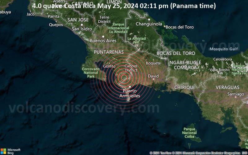 Moderates Erdbeben der Stärke 4.0 - Costa Rica am Samstag, 25. Mai 2024, um 14:11 (Panama Zeit)