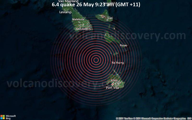 Sehr starkes Beben der Stärke 6.4 - Vanuatu am Sonntag, 26. Mai 2024, um 09:23 (GMT +11)
