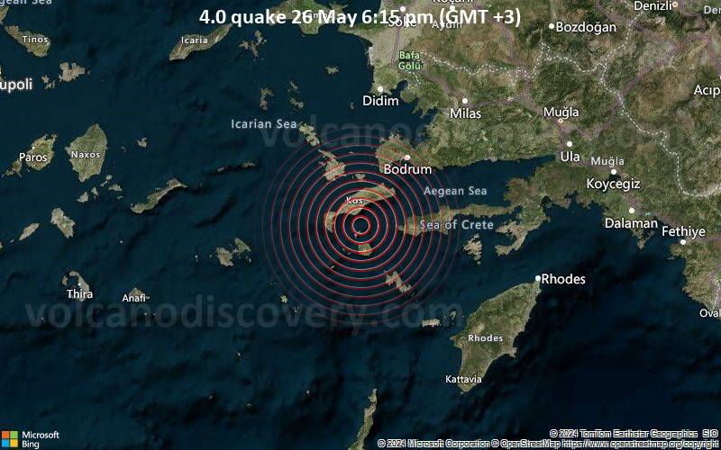 Moderates Erdbeben der Stärke 4.0 - Greece: 8 Km S from Kardamaina Kos am Sonntag, 26. Mai 2024, um 18:15 (GMT +3)