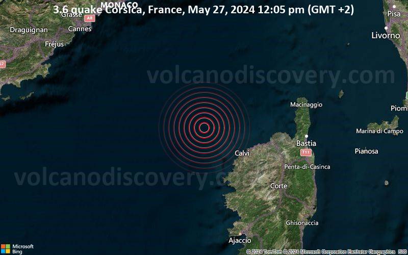 Leichtes Erdbeben der Stärke 3.6 - Corsica, France, am Montag, 27. Mai 2024, um 12:05 (GMT +2)