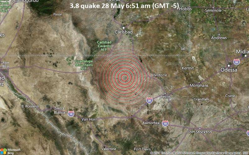 Leichtes Erdbeben der Stärke 3.8 - 56 km NW of Toyah, Texas, am Dienstag, 28. Mai 2024, um 06:51 (Chicago Zeit)