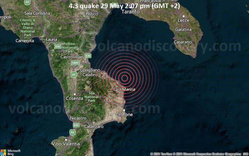 Moderates Erdbeben der Stärke 4.3 - 49 km nördlich von Crotone, Crotone, Kalabrien, Italien, am Mittwoch, 29. Mai 2024, um 14:07 (Rome Zeit)