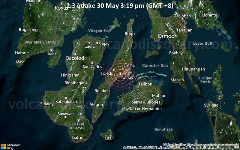Schwaches Erdbeben Stärke 2.3 - Philippines: 003 km N 51° W of City Of Talisay (Cebu) am Donnerstag, 30. Mai 2024, um 15:19 (Manila Zeit)