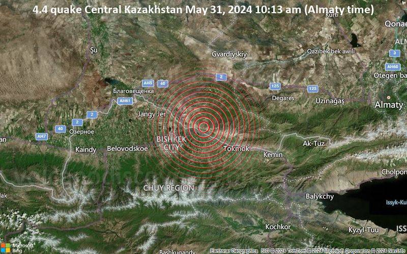 4.4 quake Central Kazakhstan May 31, 2024 10:13 am (Almaty time)