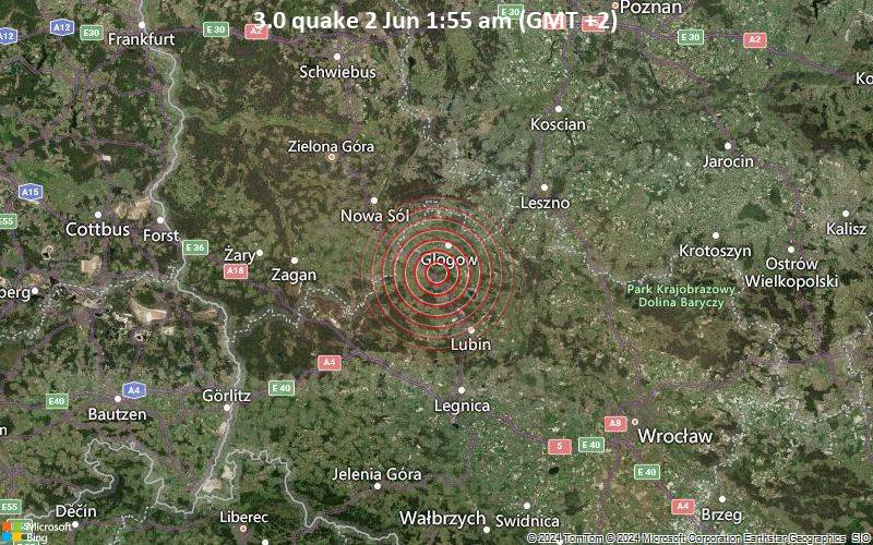 Leichtes Erdbeben der Stärke 3.0 - Poland am Sonntag,  2. Juni 2024, um 01:55 (Warsaw Zeit)