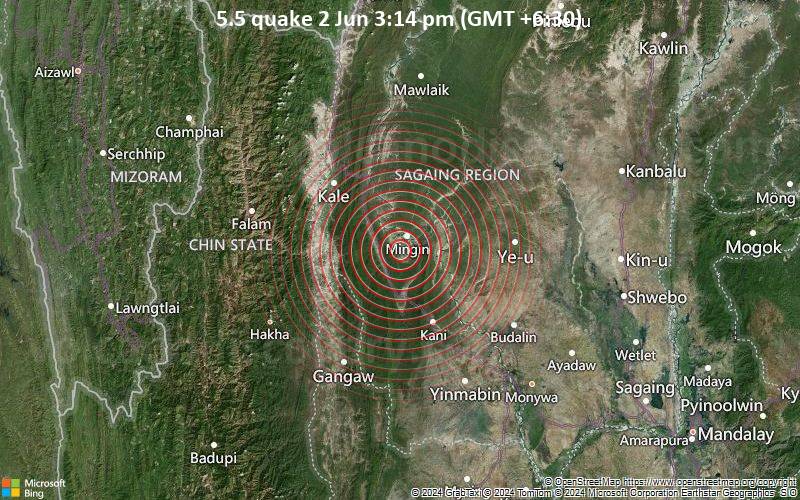 5.5 quake 2 Jun 3:14 pm (GMT +6:30)