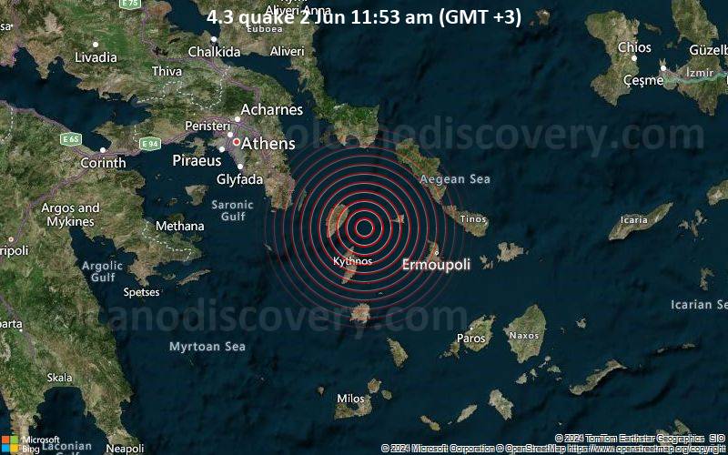Moderates Erdbeben der Stärke 4.3 - Southern Greece am Sonntag,  2. Juni 2024, um 11:53 (GMT +3)