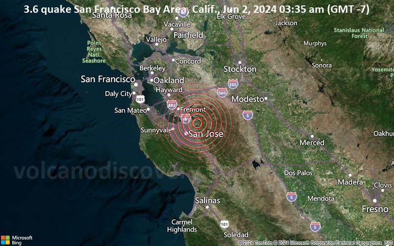 Leichtes Erdbeben der Stärke 3.6 - San Francisco Bay Area, Calif., am Sonntag,  2. Juni 2024, um 03:35 (GMT -7)