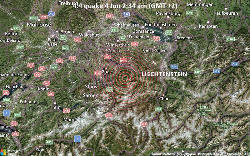 Moderates Erdbeben der Stärke 4.4 - Switzerland: Waegitalersee SZ am Dienstag,  4. Juni 2024, um 02:34 (GMT +2)