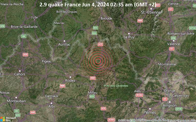 Schwaches Erdbeben Stärke 2.9 - France am Dienstag,  4. Juni 2024, um 02:35 (GMT +2)