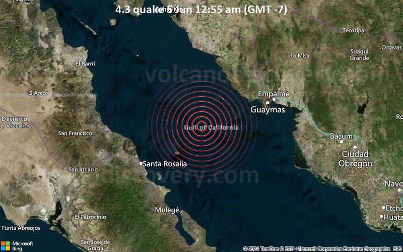Moderates Erdbeben der Stärke 4.3 - 62 km WSW of San Carlos, Mexico, am Mittwoch,  5. Juni 2024, um 00:55 (GMT -7)