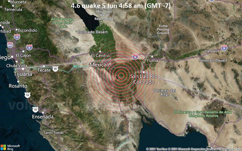 Moderates Erdbeben der Stärke 4.6 - 9 km N of Delta, B.C., MX, am Mittwoch,  5. Juni 2024, um 04:58 (Tijuana Zeit)