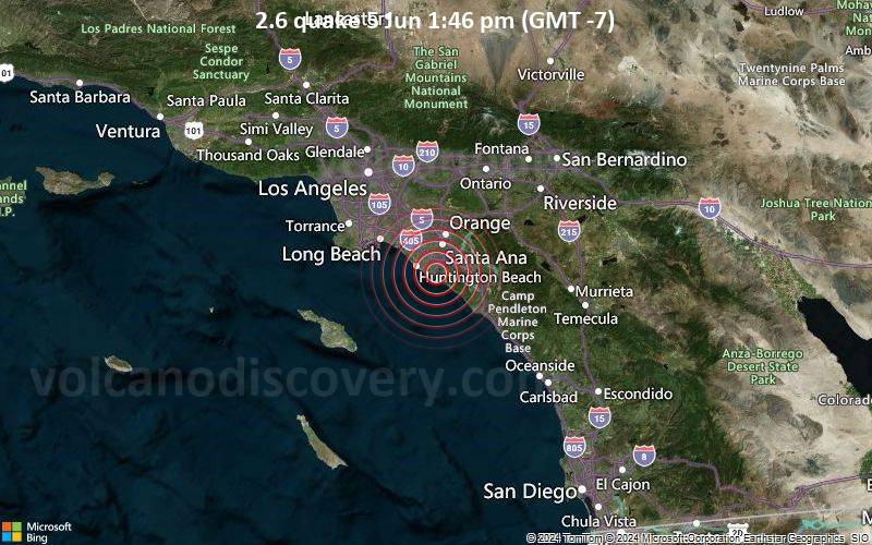 Schwaches Erdbeben Stärke 2.6 - 1.8 km südöstlich von Costa Mesa, Orange County, Kalifornien, USA, am Mittwoch,  5. Juni 2024, um 13:46 (Los Angeles Zeit)