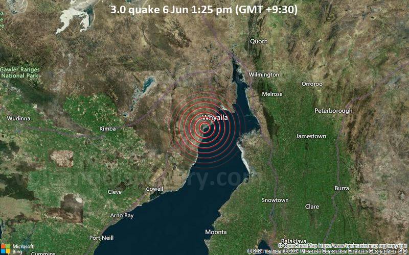 3.0 quake 6 Jun 1:25 pm (GMT +9:30)