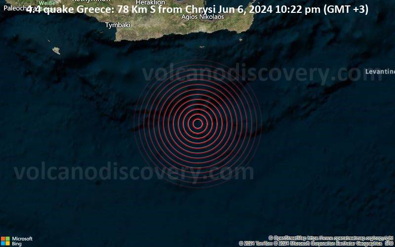 Moderates Erdbeben der Stärke 4.4 - Greece: 78 Km S from Chrysi am Donnerstag,  6. Juni 2024, um 22:22 (GMT +3)