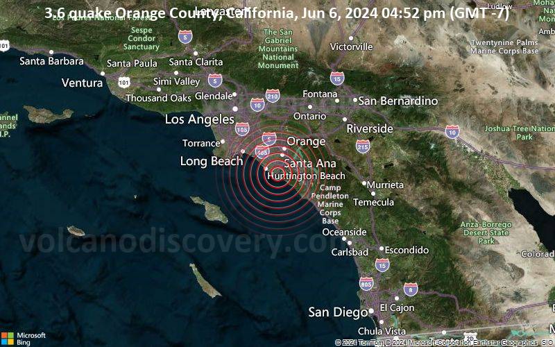 Leichtes Erdbeben der Stärke 3.6 - 2 km ENE of Newport Beach, CA, am Donnerstag,  6. Juni 2024, um 16:52 (GMT -7)