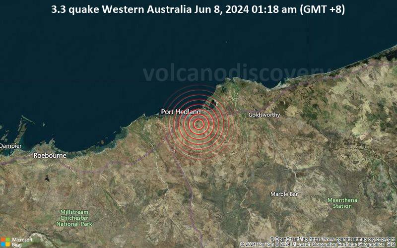Leichtes Erdbeben der Stärke 3.3 - Western Australia am Samstag,  8. Juni 2024, um 01:18 (GMT +8)