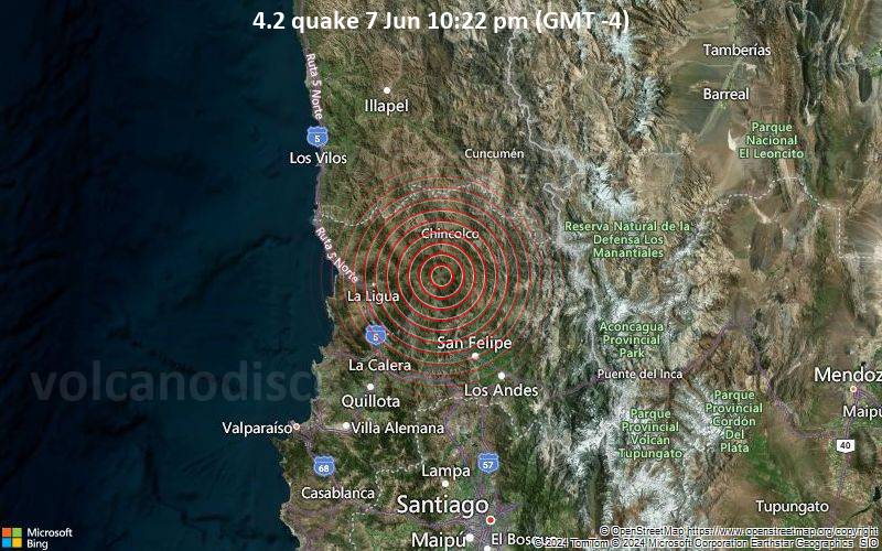 Moderates Erdbeben der Stärke 4.2 - Chile: 18 km al S de Petorca am Freitag,  7. Juni 2024, um 22:22 (Santiago Zeit)