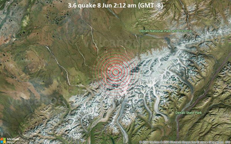 Leichtes Erdbeben der Stärke 3.6 - 51 km SSE of Denali National Park, Alaska, am Samstag,  8. Juni 2024, um 02:12 (Anchorage Zeit)