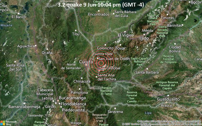 Leichtes Erdbeben der Stärke 3.2 - Colombia-Venezuela, Región Fronteriza, am Sonntag,  9. Juni 2024, um 22:04 (GMT -4)