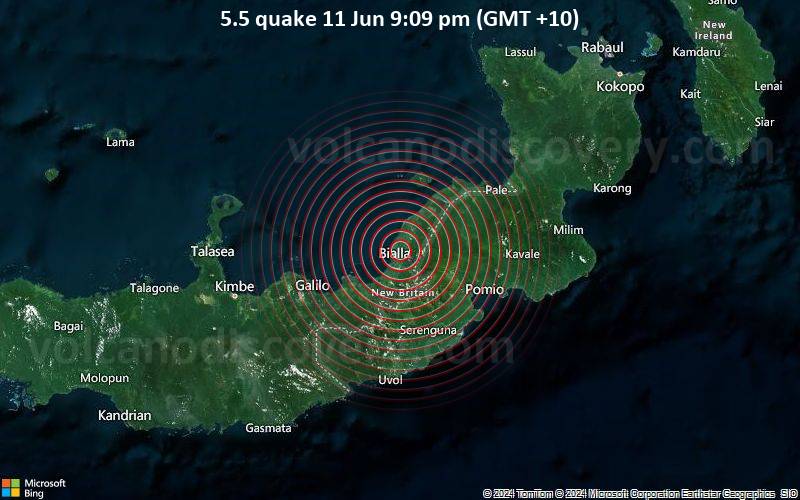 Starkes Beben der Stärke 5.5 - New Britain Region, Papua New Guinea, am Dienstag, 11. Juni 2024, um 21:09 (GMT +10)