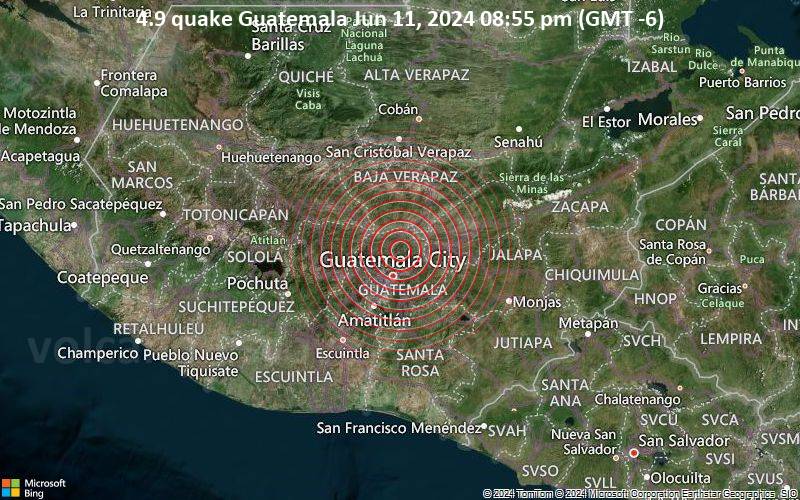 Moderates Erdbeben der Stärke 4.9 - Guatemala am Dienstag, 11. Juni 2024, um 20:55 (GMT -6)