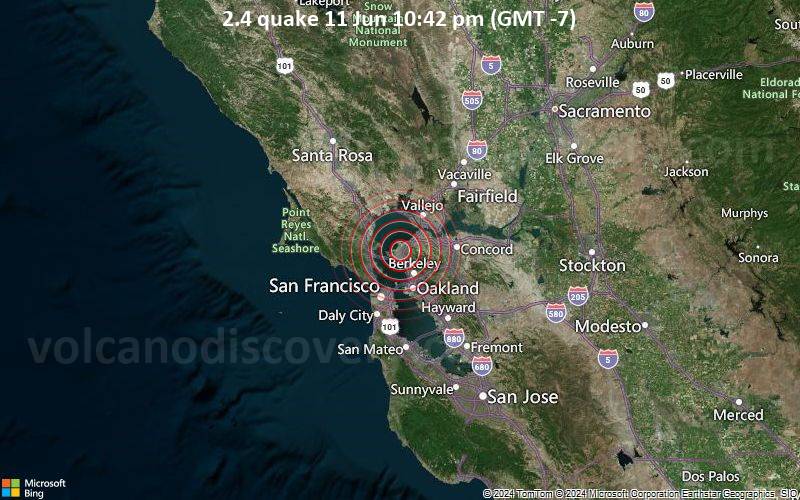 Schwaches Erdbeben Stärke 2.4 - 4 km nördlich von Richmond, Contra Costa County, Kalifornien, USA, am Dienstag, 11. Juni 2024, um 22:42 (Los Angeles Zeit)