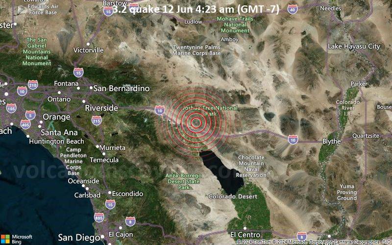 Leichtes Erdbeben der Stärke 3.2 - 12 km NE of Indio, CA, am Mittwoch, 12. Juni 2024, um 04:23 (Los Angeles Zeit)