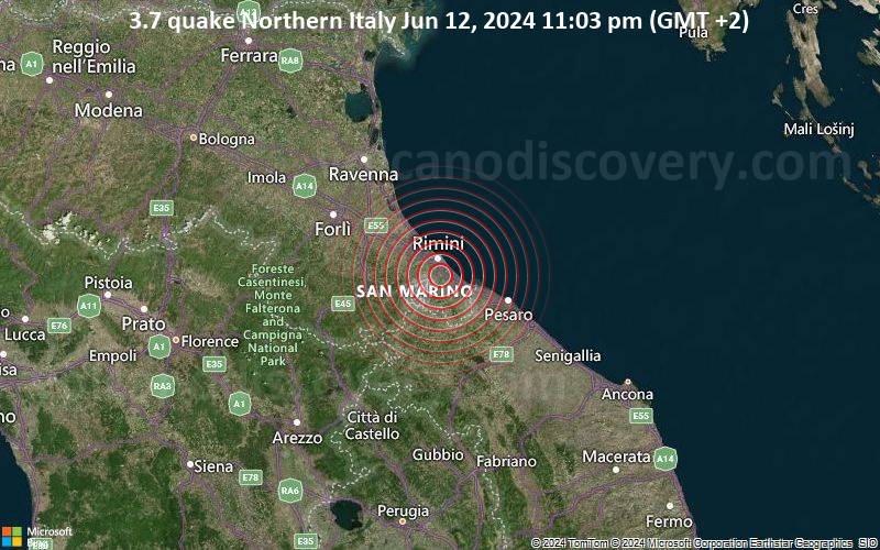 3.7 quake Northern Italy Jun 12, 2024 11:03 pm (GMT +2)