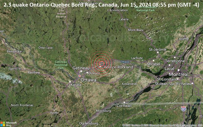 Schwaches Erdbeben Stärke 2.3 - Ontario-Quebec Bord Reg., Canada, am Samstag, 15. Juni 2024, um 20:55 (GMT -4)