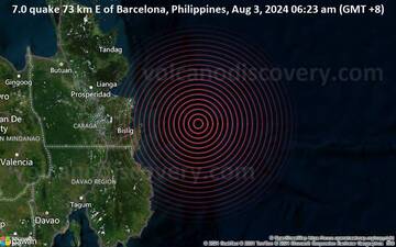 7.0 quake 73 km E of Barcelona, Philippines, Aug 3, 2024 06:23 am (GMT +8)