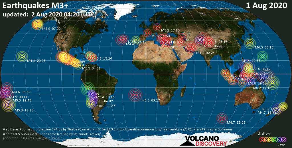 Erdbebenbericht weltweit für Samstag, 1. August 2020 ...