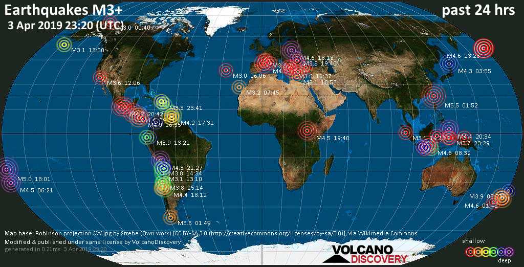 Earthquake report world-wide for Wednesday, 3 Apr 2019 ...